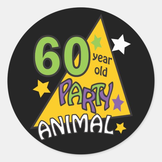 Sticker Rond Animaux de fête de 60 ans - 60e anniversaire (Devant)