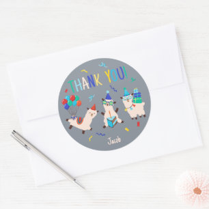 Sticker Rond Animaux de Fête de Remerciement Lama Garçons d'Ann