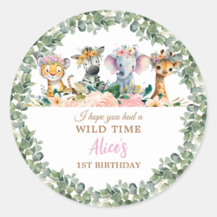 Sticker Rond Animaux de Fête Fille Safari Jungle Sauvage