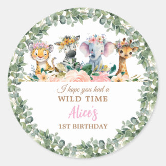 Sticker Rond Animaux de Fête Fille Safari Jungle Sauvage
