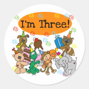 Sticker Rond Animaux de fête T-shirts 3e anniversaire