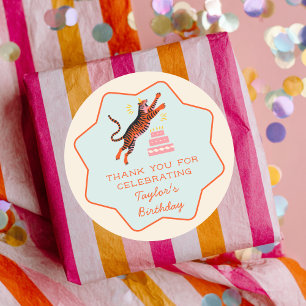 Sticker Rond Animaux de Fête Tigre Coloré Anniversaire Enfants