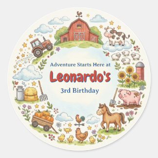 Sticker Rond Animaux de la cour de ferme nom personnalisé