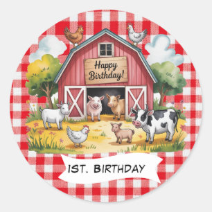 Sticker Rond Animaux de la ferme 1er anniversaire