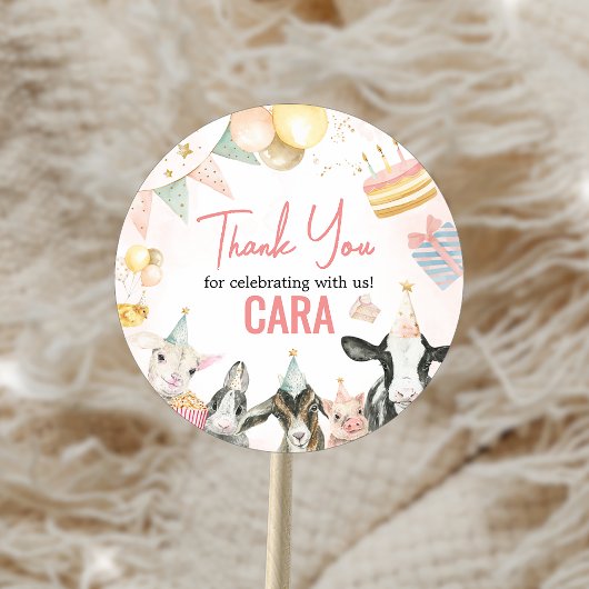 Sticker Rond Animaux de la ferme fête d'anniversaire