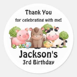 Sticker Rond Animaux de la ferme mignons remerciements d'annive