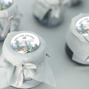 Sticker Rond Animaux de la forêt à l'aquarelle Merci Mariage