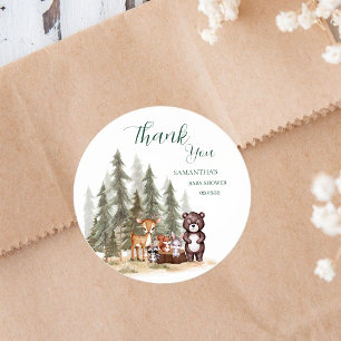 Sticker Rond Animaux de la forêt à l'aquarelle pour une baby sh
