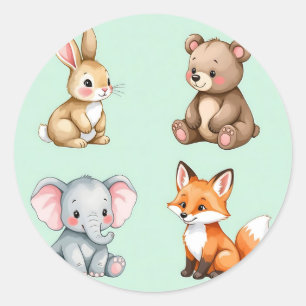 Sticker Rond Animaux de la forêt adorables bébé pastel aquarell