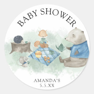 Sticker Rond Animaux de la forêt de bois - Baby shower