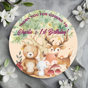 Sticker Rond Animaux de la forêt de bois de Whimsical Anniversa