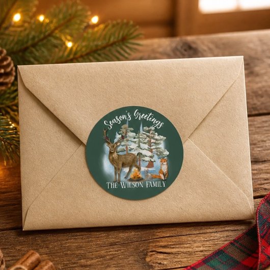 Sticker Rond Animaux de la forêt de Noël
