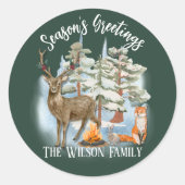 Sticker Rond Animaux de la forêt de Noël (Devant)