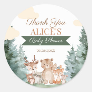 Sticker Rond Animaux de la forêt Favori de remerciement pour Ba