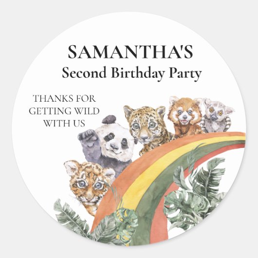 Sticker Rond Animaux de la jungle sauvage arc-en-ciel Anniversa (Devant)