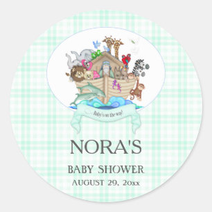 Sticker Rond Animaux de l'Arche de Noé Gingham Menthe