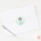 Sticker Rond Animaux de l'Arche de Noé Gingham Menthe (Enveloppe)