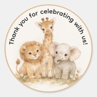 Sticker Rond Animaux de Safari Boho Neutre Merci