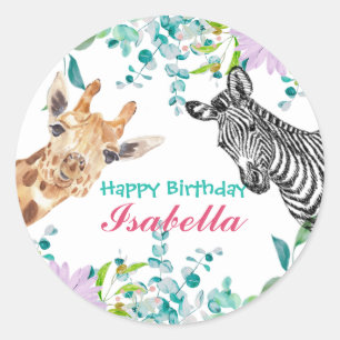 Sticker Rond animaux de safari jungle Floral Anniversaire