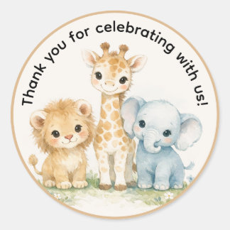 Sticker Rond Animaux de Safari Marron Bleu Bohème Merci