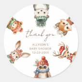 Sticker Rond Animaux des bois baby shower d'hiver de Noël (Devant)