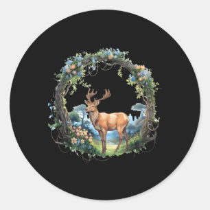 Sticker Rond Animaux des bois de montagne Nature des cerfs