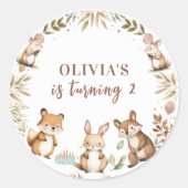 Sticker Rond Animaux des bois fête d'anniversaire (Devant)