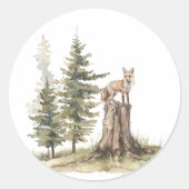 Sticker Rond Animaux des bois | Fox Baby shower Favor (Devant)