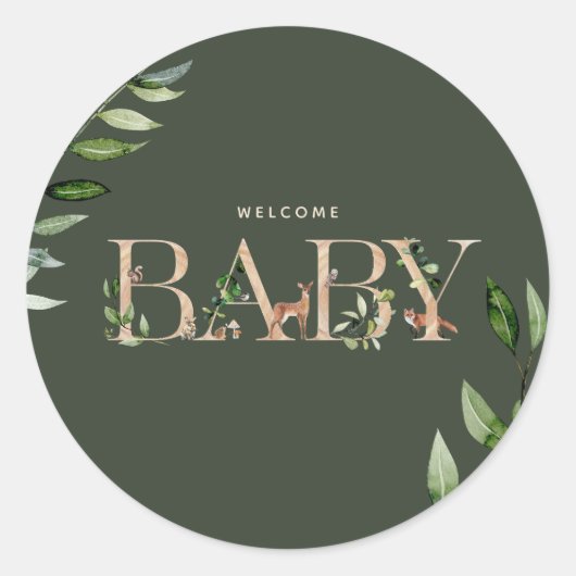 Sticker Rond Animaux des bois Letter le Baby shower (Devant)