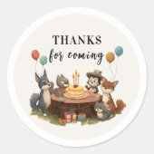 Sticker Rond "Animaux des bois Merci d'anniversaire (Devant)