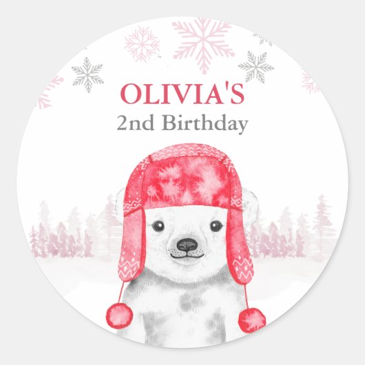 Sticker Rond Animaux d'hiver Anniversaire Fille Ours (Devant)