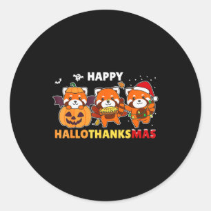 Sticker Rond Animaux drôles pour les fêtes Red Panda Noël