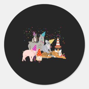 Sticker Rond Animaux faisant la fête Animaux mignons faisant la