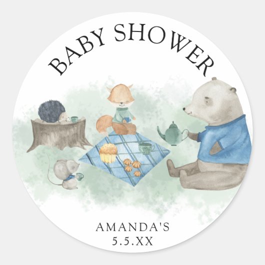 Sticker Rond Animaux forestiers des bois - baby shower (Devant)