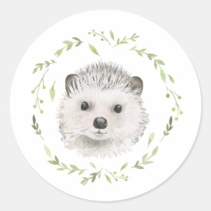 Sticker Rond Animaux forestiers Hérisson Végétal Bois Mignon