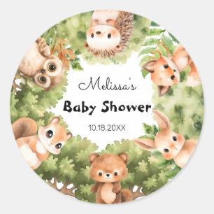 Sticker Rond Animaux forestiers rustiques Amis Baby shower des