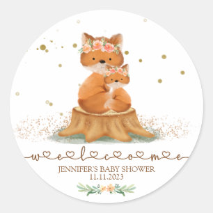 Sticker Rond Animaux Fourrure Famille Renard Bienvenue