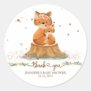 Sticker Rond Animaux fourrures Renard Famille Merci