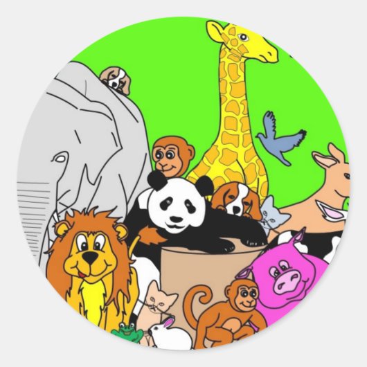 Sticker Rond Animaux heureux (Devant)