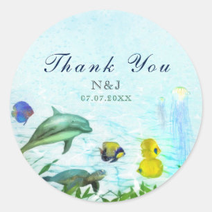 Sticker Rond Animaux marins plage aquarelle faveur de fête