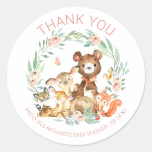Sticker Rond Animaux Mignons de la Forêt Baby Shower avec Verdu