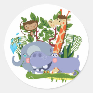 Sticker Rond Animaux mignons de safari