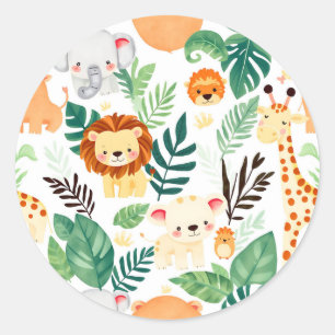 Sticker Rond Animaux mignons de safari motif jungle