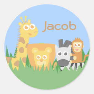 Sticker Rond Animaux Safari mignons et colorés