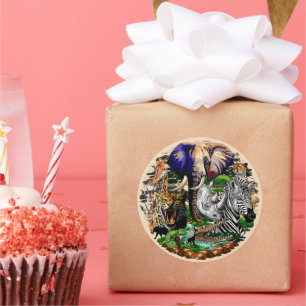 Sticker Rond Animaux sauvages de la Savane africaine