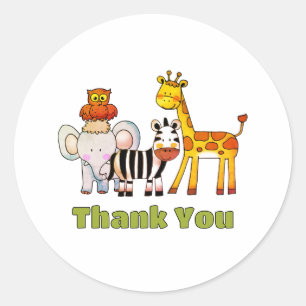 Sticker Rond Animaux Sauvages de Safari Mignons Jungle Merci