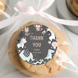 Sticker Rond Animaux sauvages du safari anniversaire de enfant 