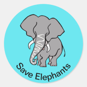 Sticker Rond Animaux sauvages - Sauvez les ÉLÉPHANTS - Animaux