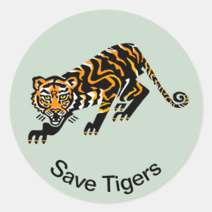 Sticker Rond Animaux sauvages - Save TIGERS - Asie - Vert