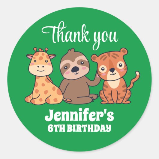 Sticker Rond Animaux sauvages Sloth Tiger Giraffe Enfant fête d (Devant)